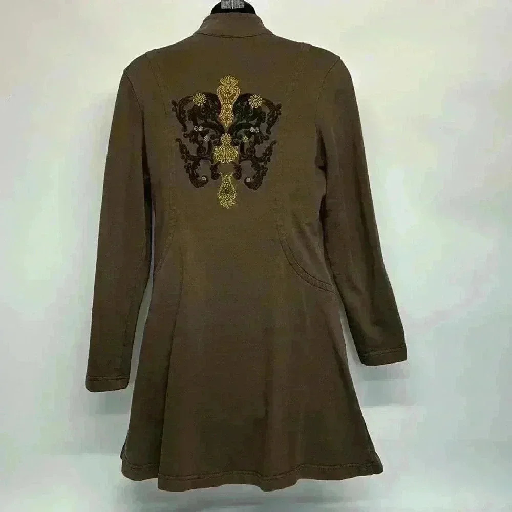 Soft surroundings sized small, brown, zip up jacket embroidered back pockets